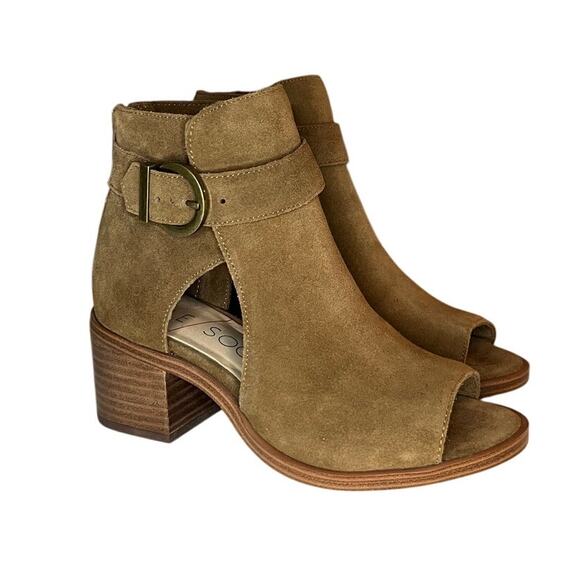 Sole Society  Suede Peep Toe Bootie Caramel 5.5 36 - Picture 1 of 5